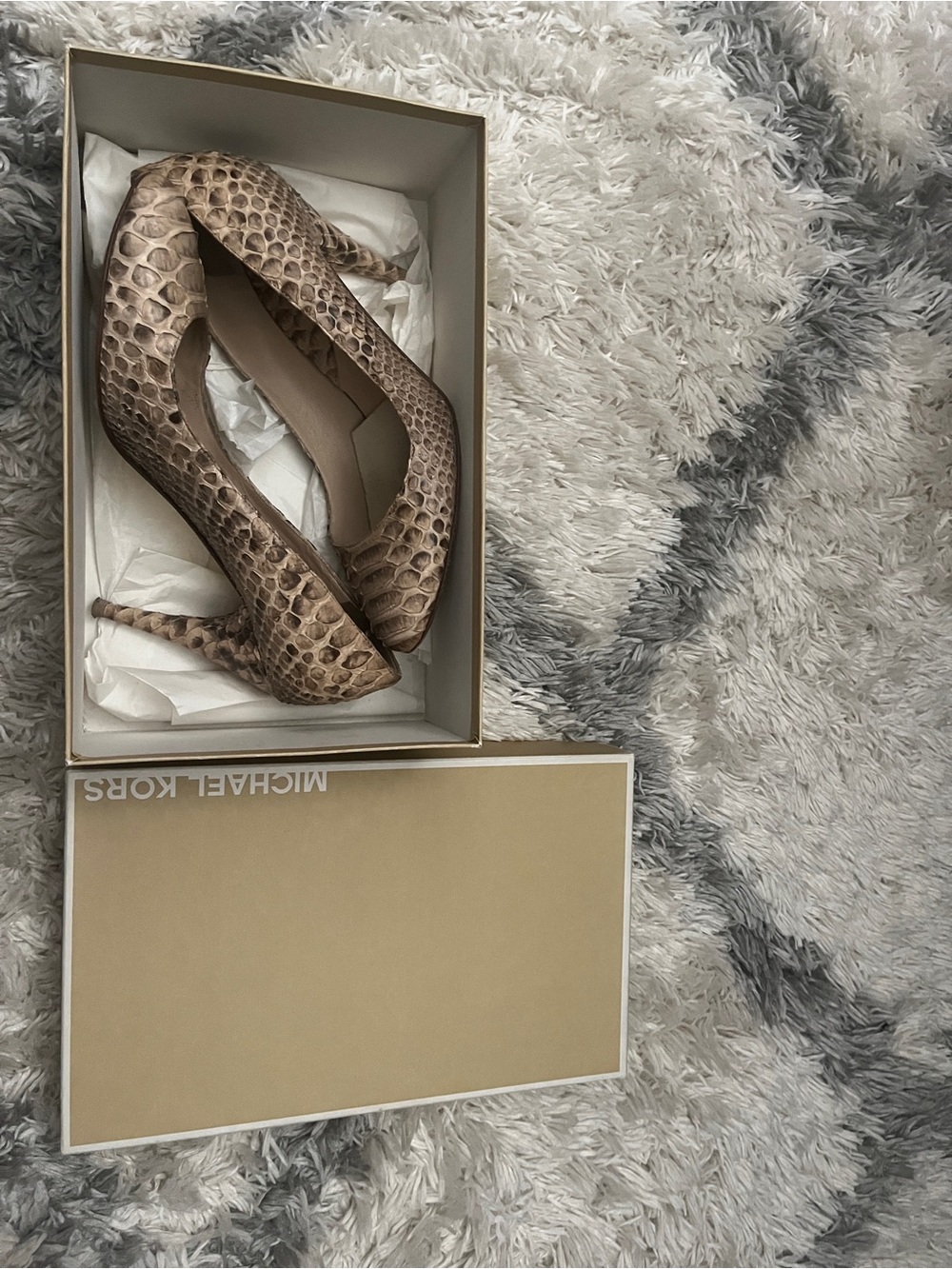 Michael Kors Taupe Snake-Print Pointed-Toe Heels